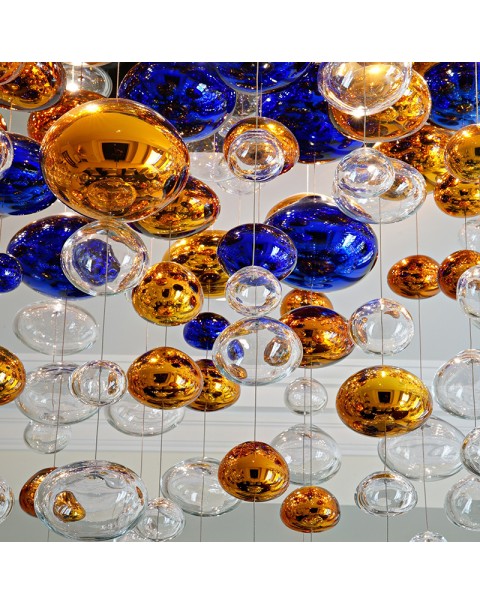 Colorful retro chandeliers in the restaurant