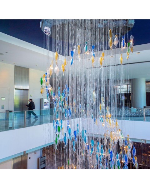 Colorful Curved Crystal Staircase Long Chandelier