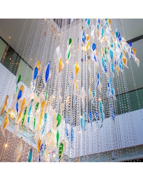 Colorful Curved Crystal Staircase Long Chandelier