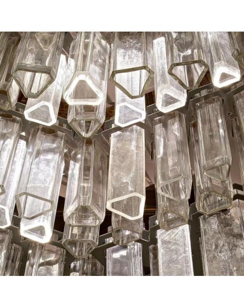 Hollow Triple Prism Crystal Glass Pendant Chandelier