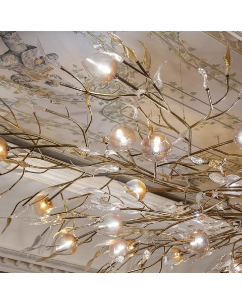 Hotel Lobby Villa Premium Twig and Leaf Crystal Glass Chandelier