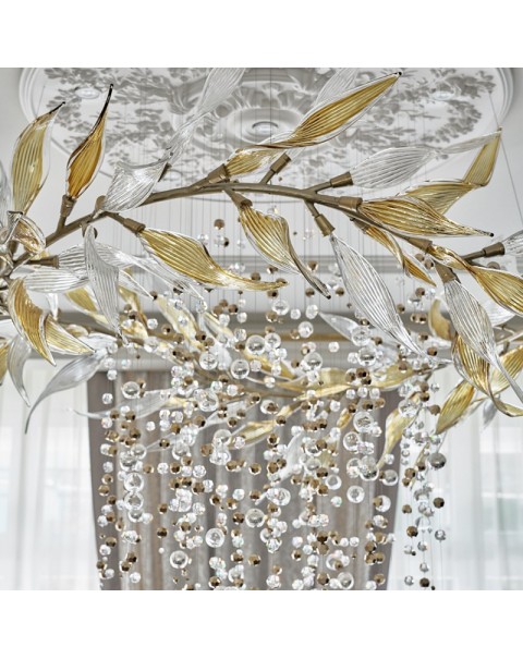 Hotel Lobby Villa Premium Twig and Leaf Crystal Glass Chandelier