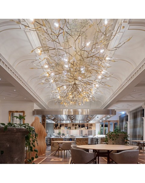 Hotel Lobby Villa Premium Twig and Leaf Crystal Glass Chandelier