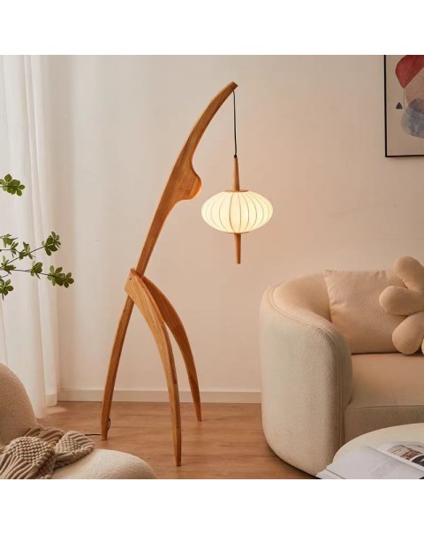 Japanese-style B&B walnut vintage living room floor lamp beside the sofa creative designer wabi-sabi style study fishing lamps