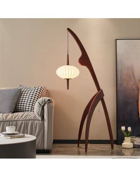 Japanese-style B&B walnut vintage living room floor lamp beside the sofa creative designer wabi-sabi style study fishing lamps