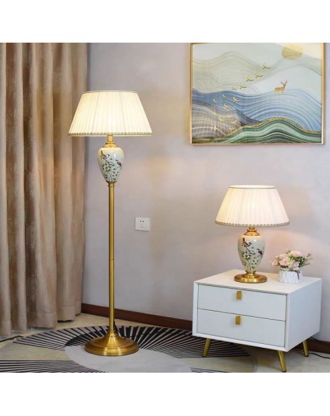 High-grade American simple modern living room floor lamp ceramic new Chinese European floor lamp living room vertical lighting fixtures