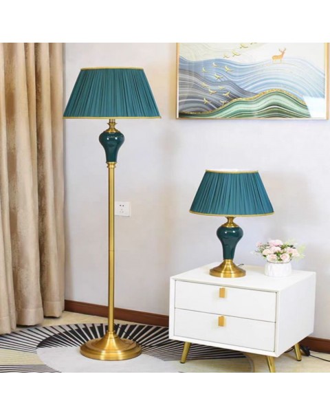 High-grade American light luxury living room floor lamp green ceramic new Chinese modern simple floor lamp living room vertical lighting