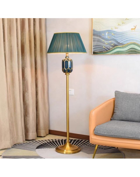 High-grade American light luxury living room floor lamp green ceramic new Chinese modern simple floor lamp living room vertical lighting