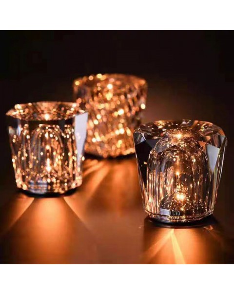 Crystal diamond rechargeable table lamp clear bar bar ambient light desk lamp creative bedroom ornaments candle lamp night light