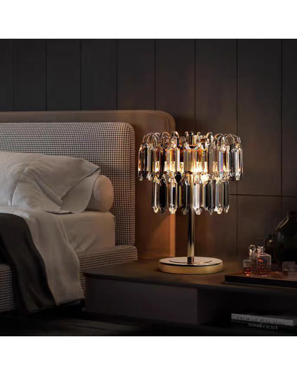 Light luxury crystal table lamp bedroom bedside la...