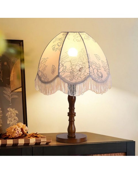 French antique bedroom table lamp American retro floral fabric wood study decorative lamp amazed silence wind bedside lamps and lanterns