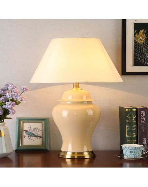 American light luxury large living room side table ceramic lamp full copper Chinese bedroom bedside lamp Scandinavian modern minimalist table lamps