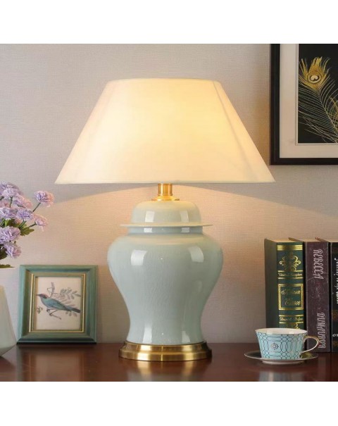 American light luxury large living room side table ceramic lamp full copper Chinese bedroom bedside lamp Scandinavian modern minimalist table lamps