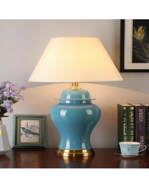 American light luxury large living room side table ceramic lamp full copper Chinese bedroom bedside lamp Scandinavian modern minimalist table lamps