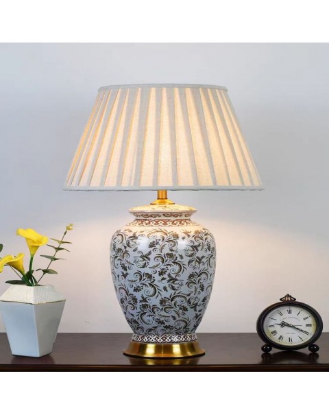 American retro ceramic table lamp living room study bedroom bedside table decorative lamp creative European full copper hotel table lamps