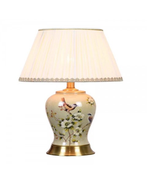 Dimming bedroom bedside lamp brass American retro flowers and birds ceramic living room table lamp light luxury children's room decorative ornaments