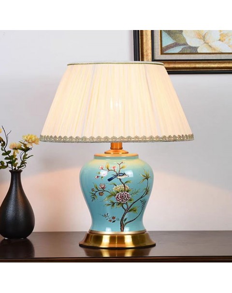 Dimming bedroom bedside lamp brass American retro flowers and birds ceramic living room table lamp light luxury children's room decorative ornaments