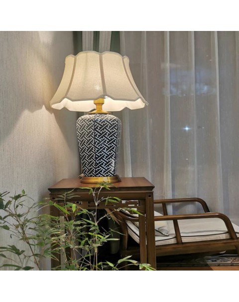 Full copper American Chinese ceramic table lamp living room bedroom bedside lamp decorative lamp creative lattice cymbidium hotel table lamps