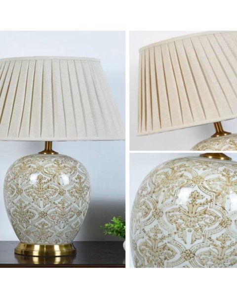  American retro ceramic table lamp villa living room large side table corner table lamp upscale study bedroom bedside lamp luxury