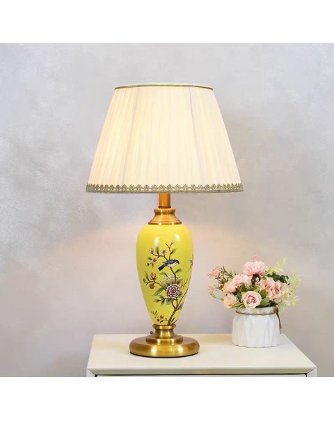 American vintage flowers and birds ceramic table lamp bedroom bedside living room side modern minimalist study reading light