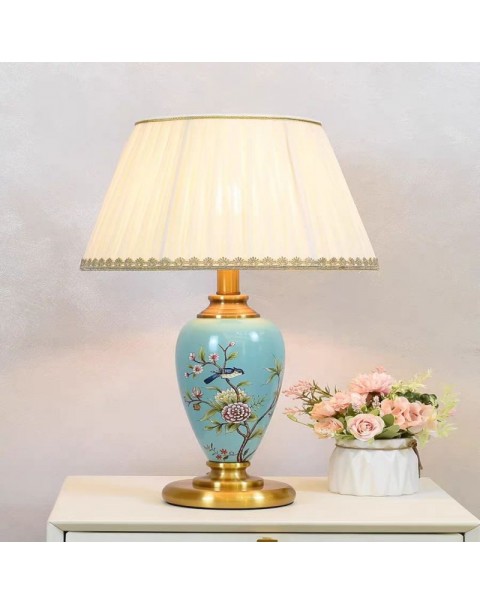 American vintage flowers and birds ceramic table lamp bedroom bedside living room side modern minimalist study reading light