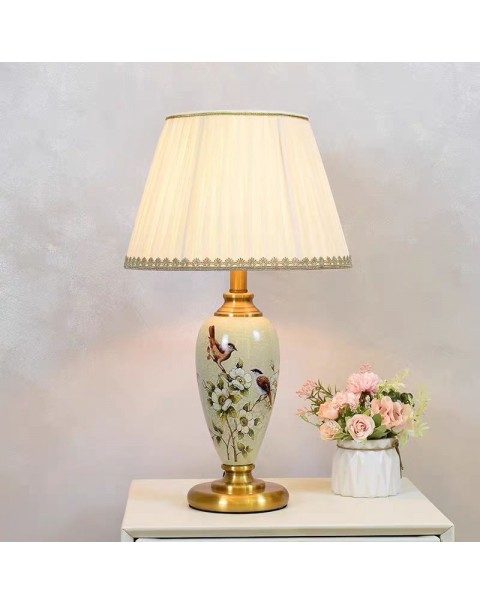 American vintage flowers and birds ceramic table lamp bedroom bedside living room side modern minimalist study reading light