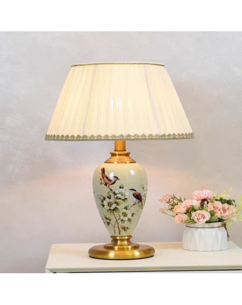 American vintage flowers and birds ceramic table lamp bedroom bedside living room side modern minimalist study reading light