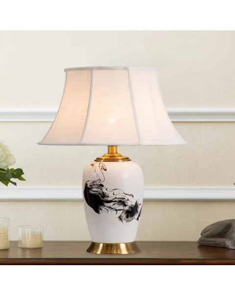 New Chinese hand-painted ceramic table lamp full copper bedroom nightstand lamp living room side table hotel club lamp simple modern