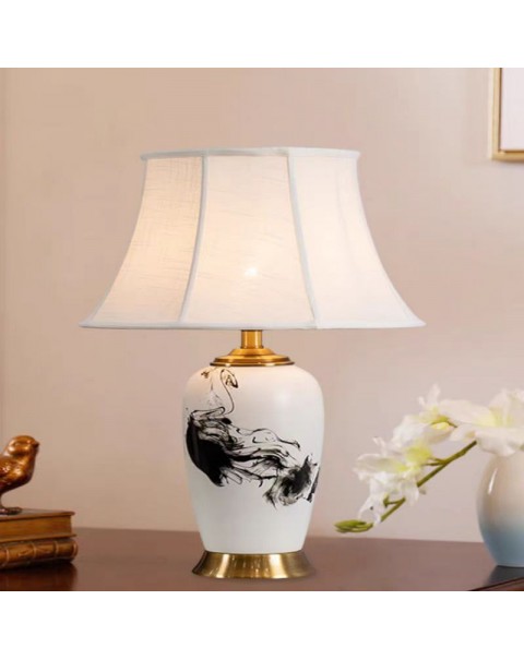 New Chinese hand-painted ceramic table lamp full copper bedroom nightstand lamp living room side table hotel club lamp simple modern