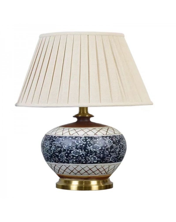 American retro ceramic bedroom table lamp brass li...