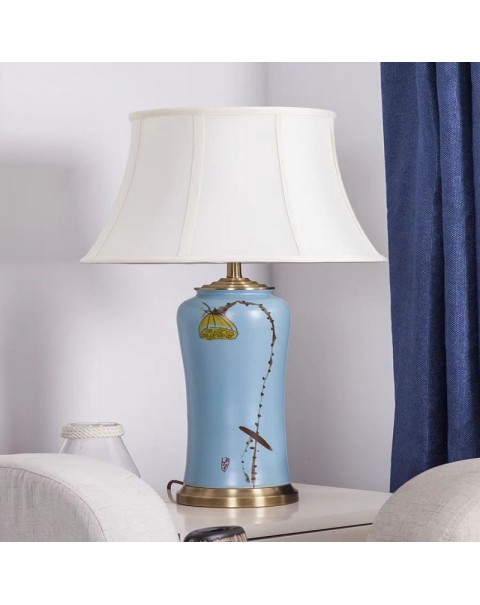 Modern new Chinese high-grade hand-painted ceramic table lamp living room decorative lamp bedroom nightstand table lamp wedding hotel lights