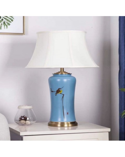 Modern new Chinese high-grade hand-painted ceramic table lamp living room decorative lamp bedroom nightstand table lamp wedding hotel lights