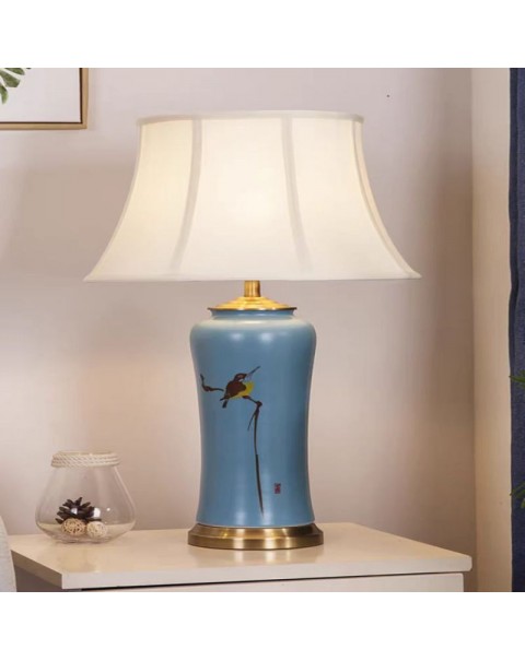 Modern new Chinese high-grade hand-painted ceramic table lamp living room decorative lamp bedroom nightstand table lamp wedding hotel lights