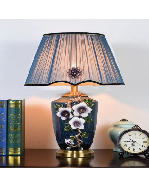 American light luxury living room copper enamel ceramic table lamp European Chinese modern fashion warm bedroom bedside lamps