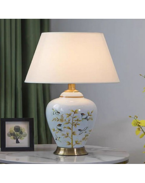 Modern simple Chinese hand-painted bird full copper ceramic table lamp creative American retro living room bedroom nightstand lamps