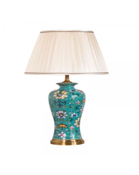 Chinese hand-painted retro copper ceramic table lamp living room decorative lamp study bedroom bedside lamp European creative light decoration