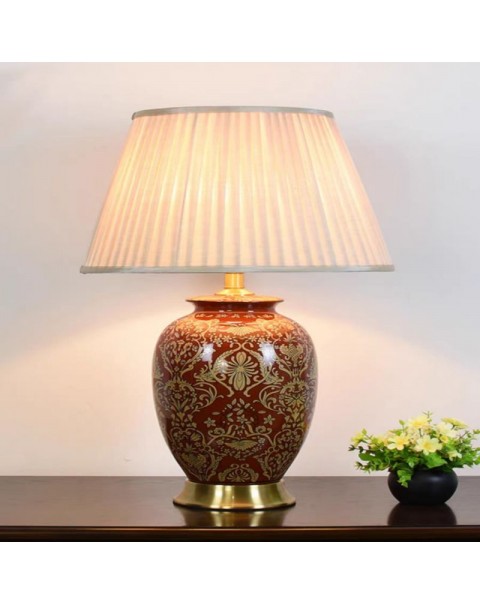 American retro ceramic table lamp red living room large side table corner table lamp upscale modern bedroom bedside lamp luxury