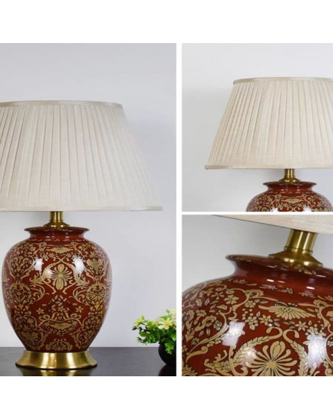 American retro ceramic table lamp red living room large side table corner table lamp upscale modern bedroom bedside lamp luxury