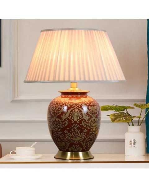 American retro ceramic table lamp red living room large side table corner table lamp upscale modern bedroom bedside lamp luxury