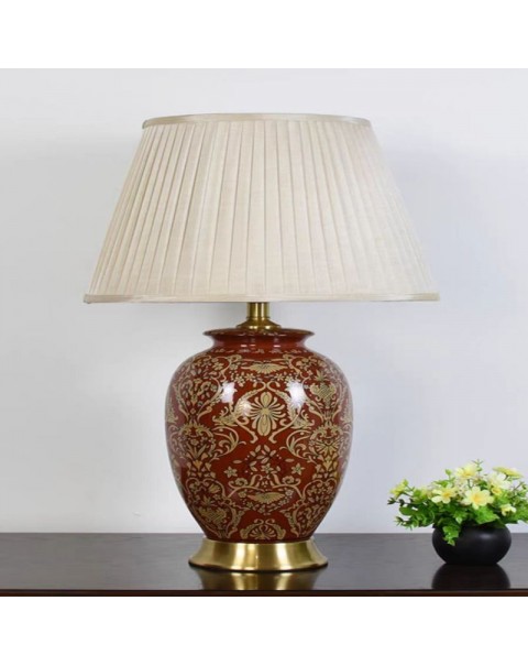 American retro ceramic table lamp red living room large side table corner table lamp upscale modern bedroom bedside lamp luxury