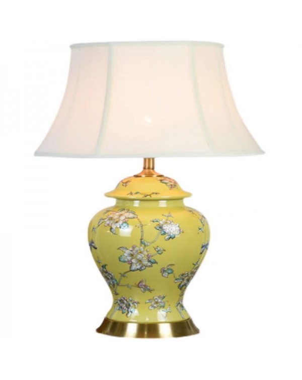 American brass living room table lamp ceramic hand...