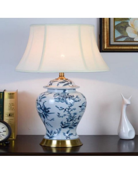 American brass living room table lamp ceramic hand-painted flowers bedroom nightstand lamp Chinese retro desk decorative lamp modern