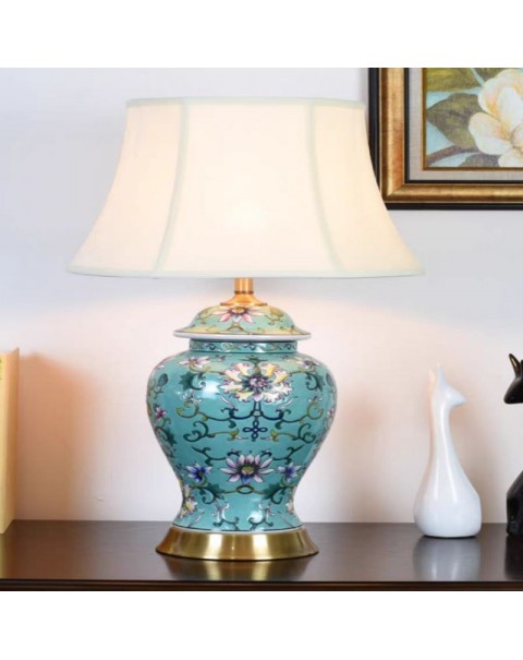 American brass living room table lamp ceramic hand-painted flowers bedroom nightstand lamp Chinese retro desk decorative lamp modern