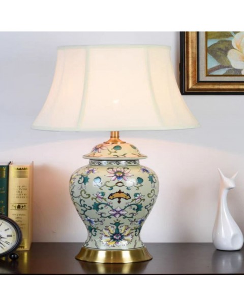 American brass living room table lamp ceramic hand-painted flowers bedroom nightstand lamp Chinese retro desk decorative lamp modern