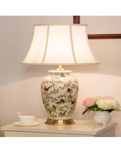 Modern Chinese ceramic table lamp living room study bedroom bedside decorative table lamp creative European full copper ceramic table lamps