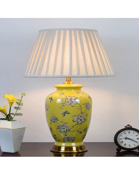 American retro hand-painted copper ceramic table lamp living room bedroom nightstand decorative lamp creative Chinese hotel table lamps