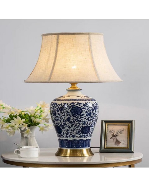 Chinese bronze bronze Jingdezhen ceramic table lamp living room simple sofa side table modern cozy bedroom bedside lamps