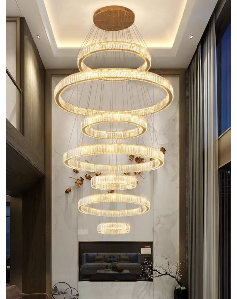 Building in the building living room large chandelier modern simple hollow loft staircase lights light luxury duplex villa crystal chandelier