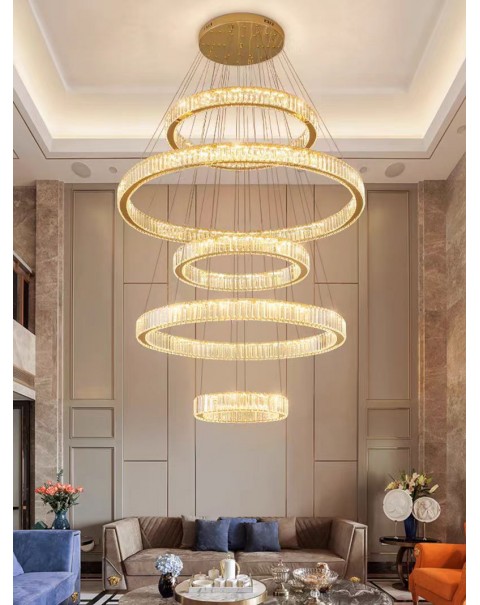 Building in the building living room large chandelier modern simple hollow loft staircase lights light luxury duplex villa crystal chandelier