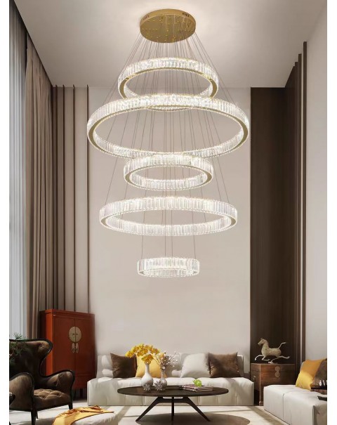 Building in the building living room large chandelier modern simple hollow loft staircase lights light luxury duplex villa crystal chandelier